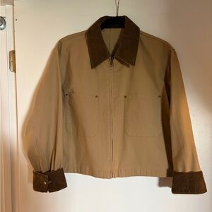 Uniqlo Tan Zip-Up Short Jacket with Corduroy Collar